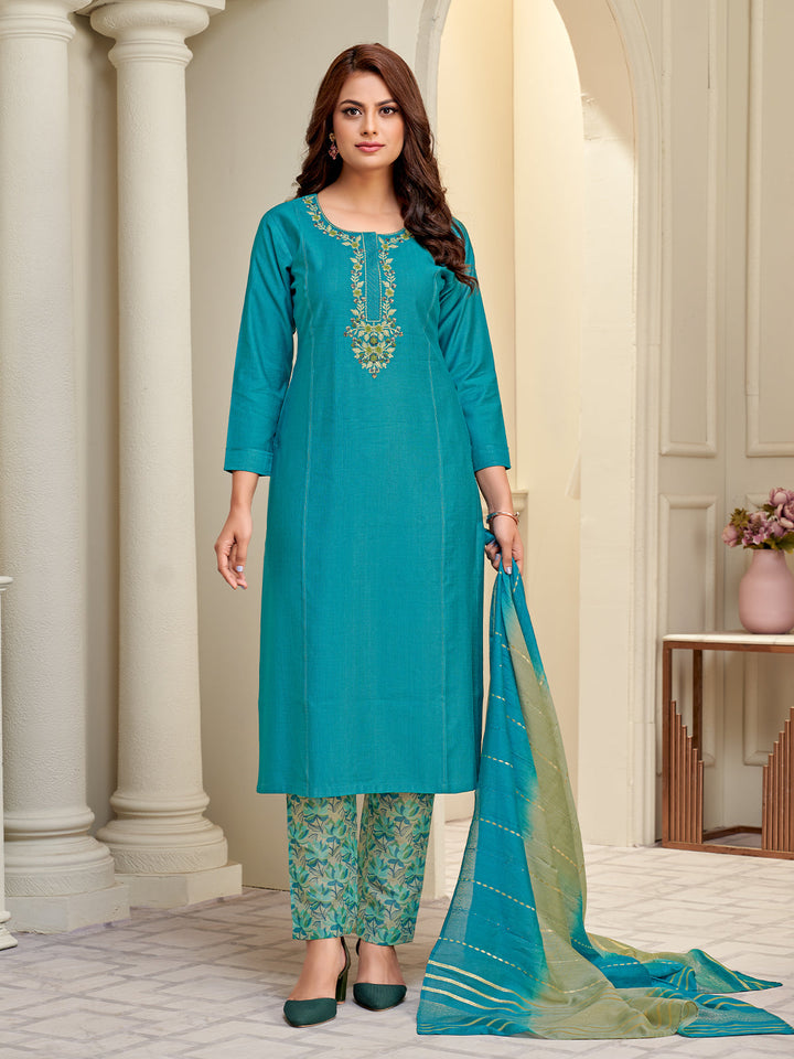 Blue Embroidered Suit Set