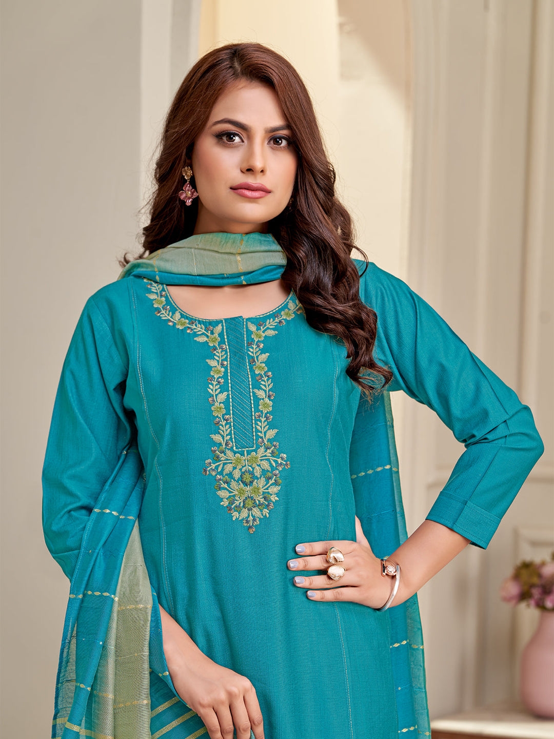 Blue Embroidered Suit Set