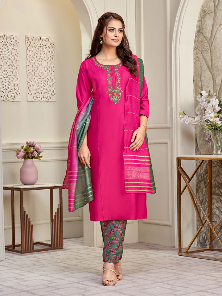 Bright Pink Embroidered Suit Set