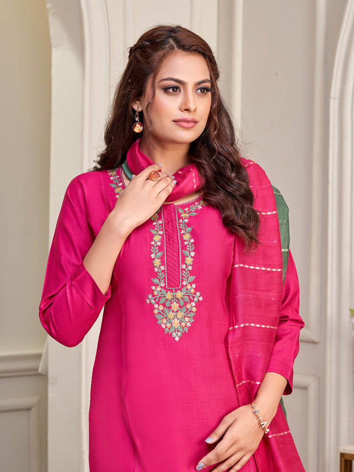 Bright Pink Embroidered Suit Set