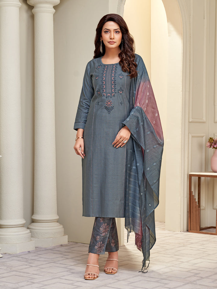 Grey Embroidered Suit Set