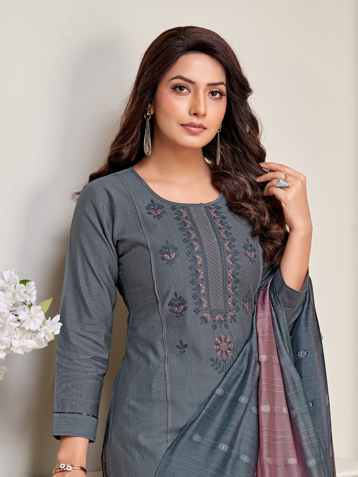 Grey Embroidered Suit Set