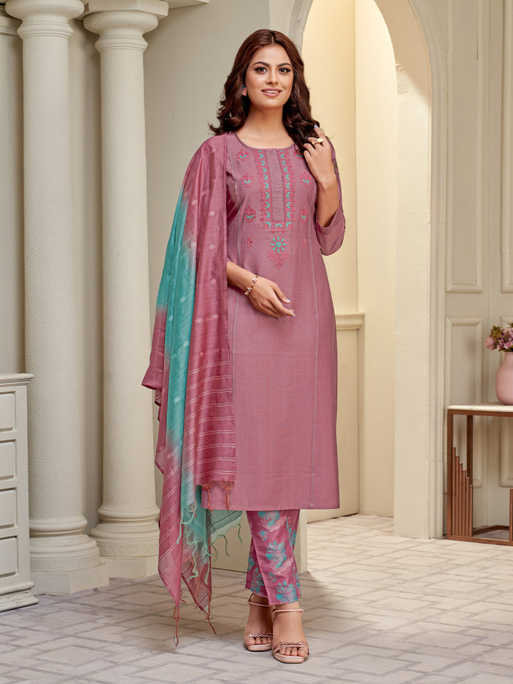Deep Pink Embridered Suit Set