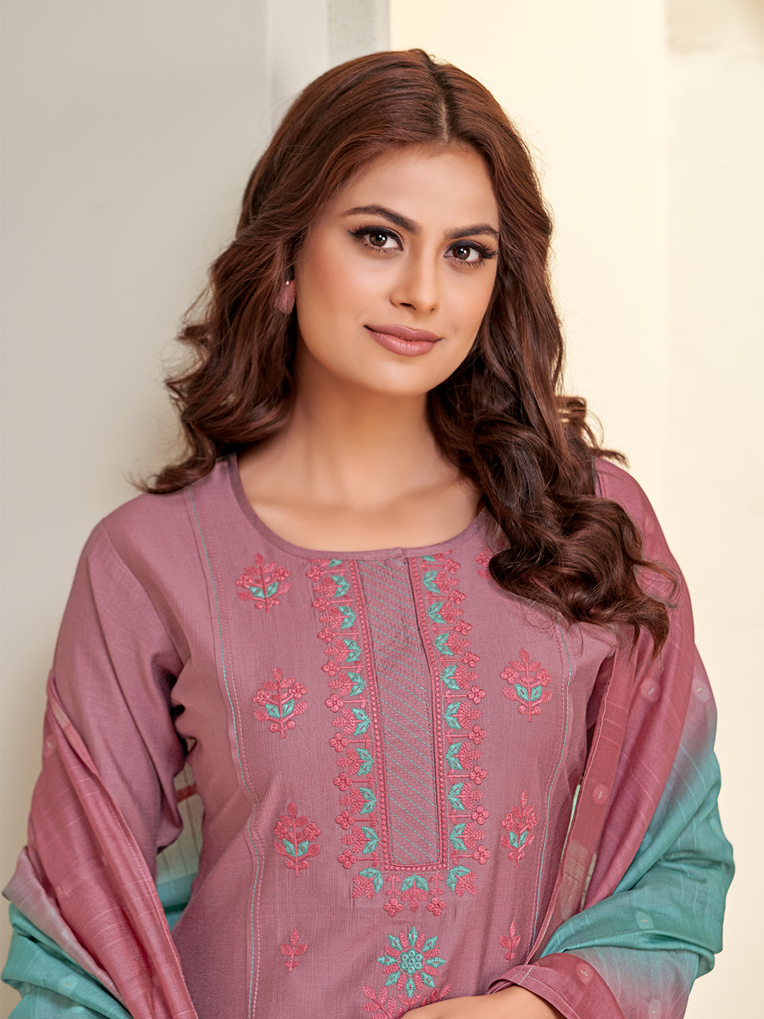Deep Pink Embridered Suit Set