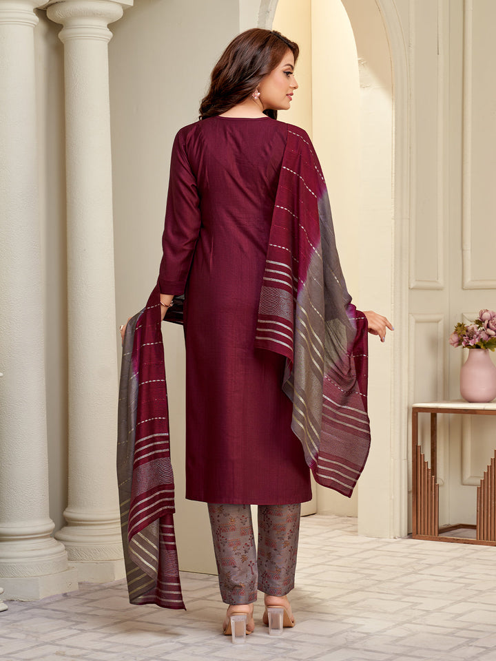 Maroon Embroidered Suit Set