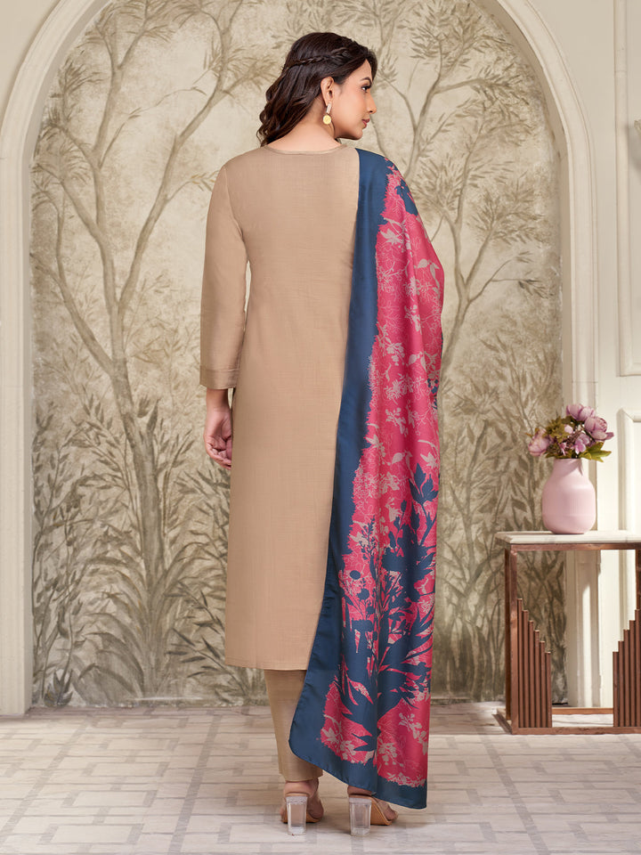 Beige Embroidered Suit Set