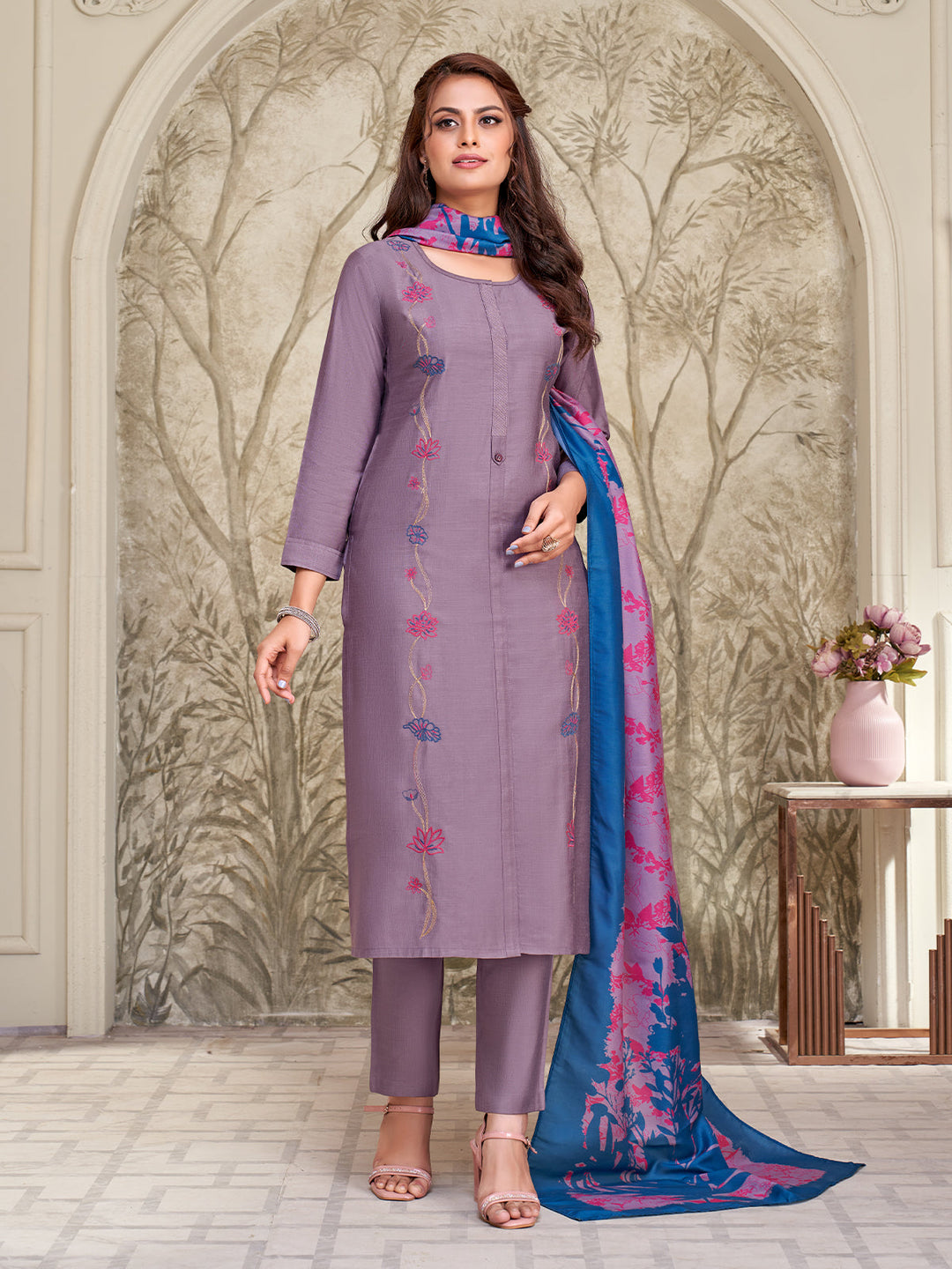Lavender Embroidered Suit Set