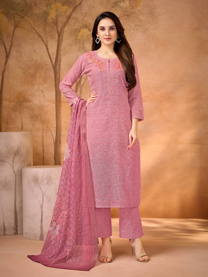 Rose Pink Embroidered Suit Set