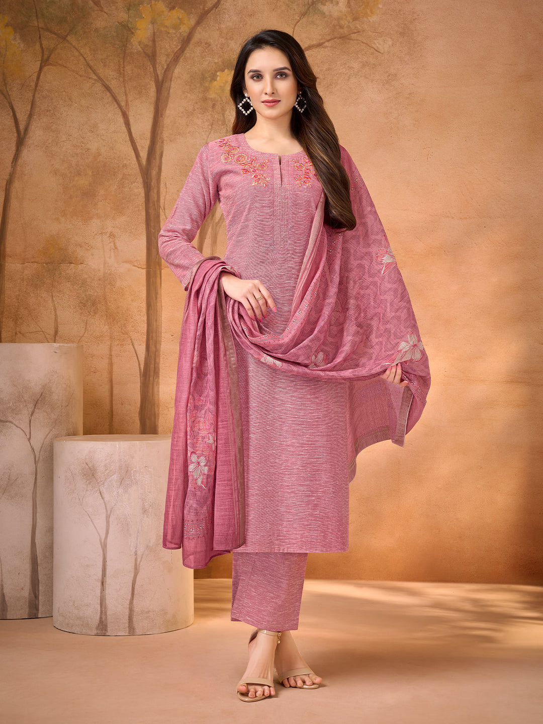 Rose Pink Embroidered Suit Set