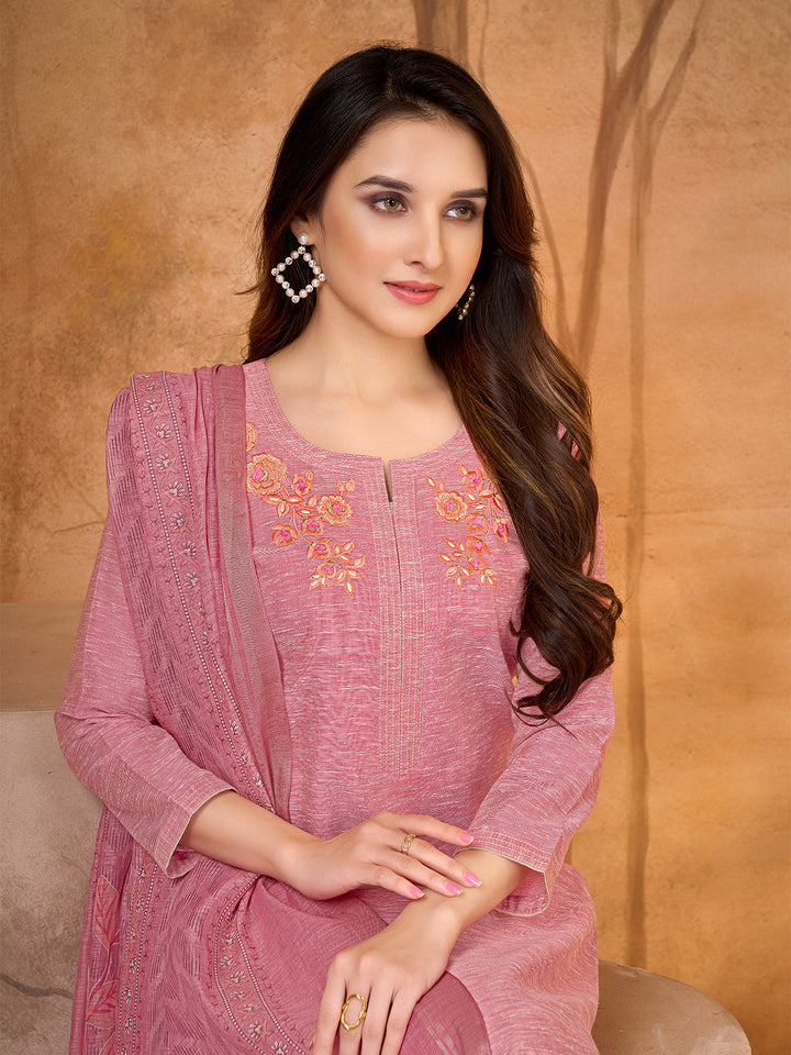 Rose Pink Embroidered Suit Set
