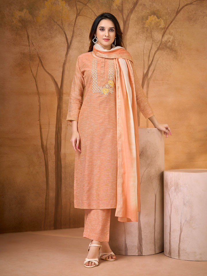Apricot Glow Embroidered Suit Set