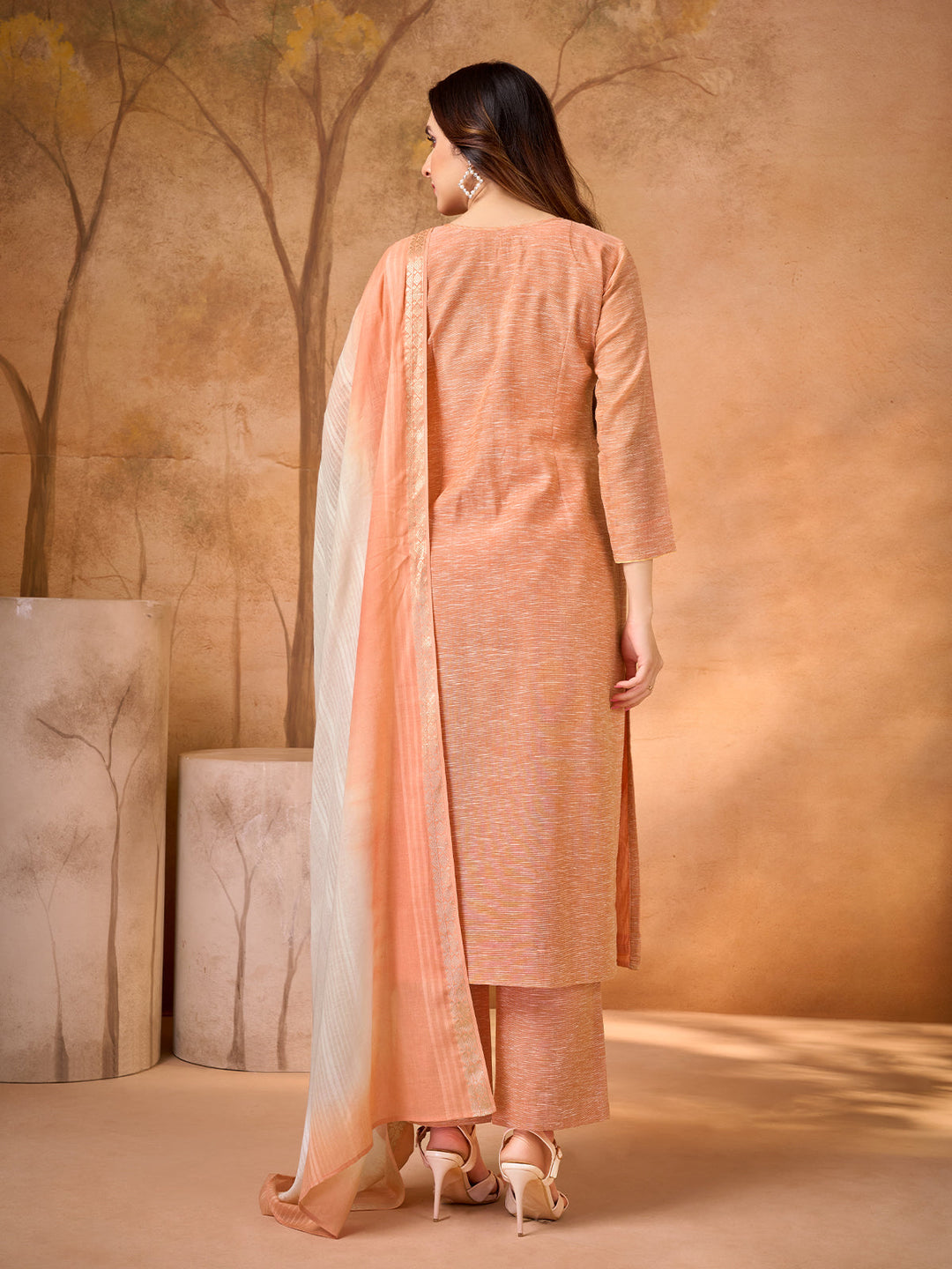 Apricot Glow Embroidered Suit Set