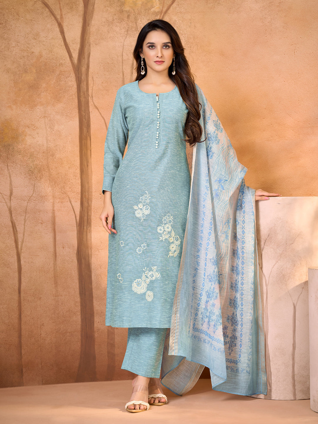 Powder Blue Floral Suit Set