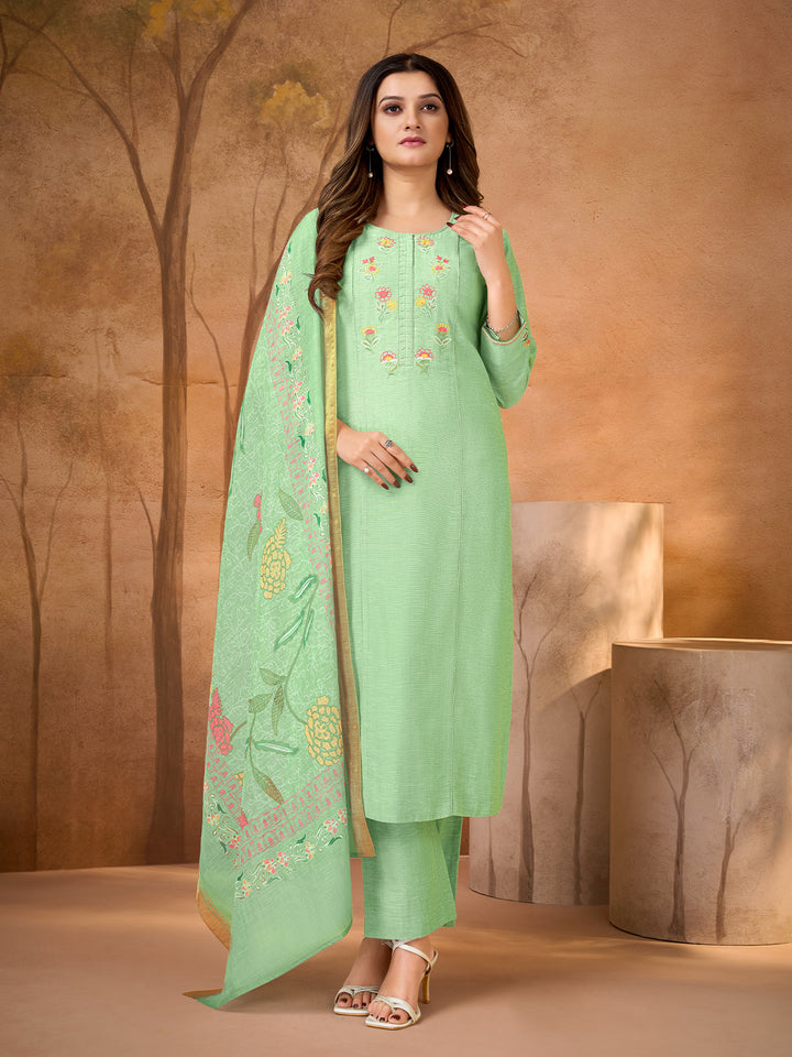 Serene Mint Blossom Embroidered Suit Set