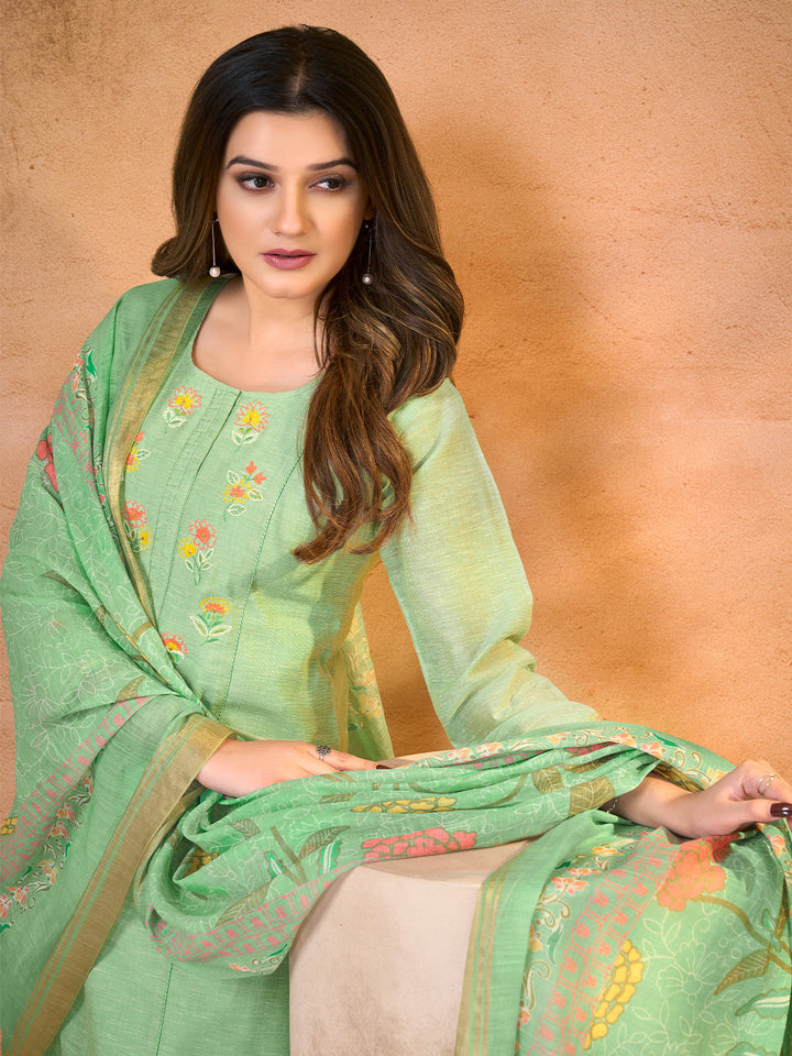Serene Mint Blossom Embroidered Suit Set