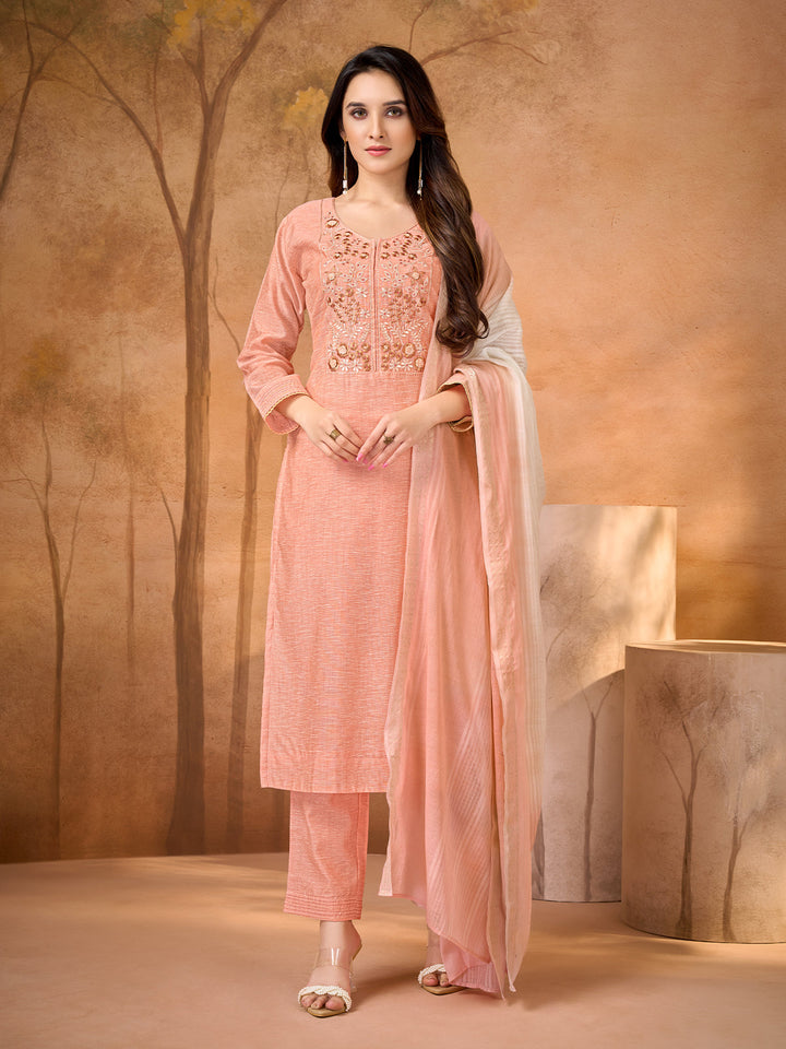 Blush Peach Embroidered Suit Set