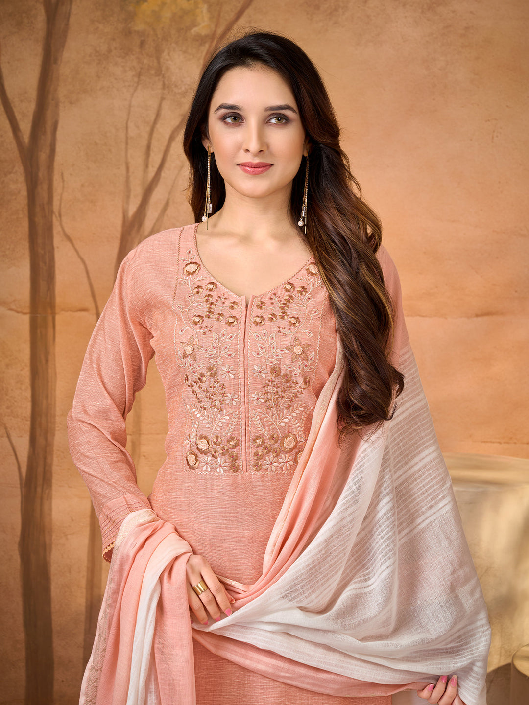 Blush Peach Embroidered Suit Set