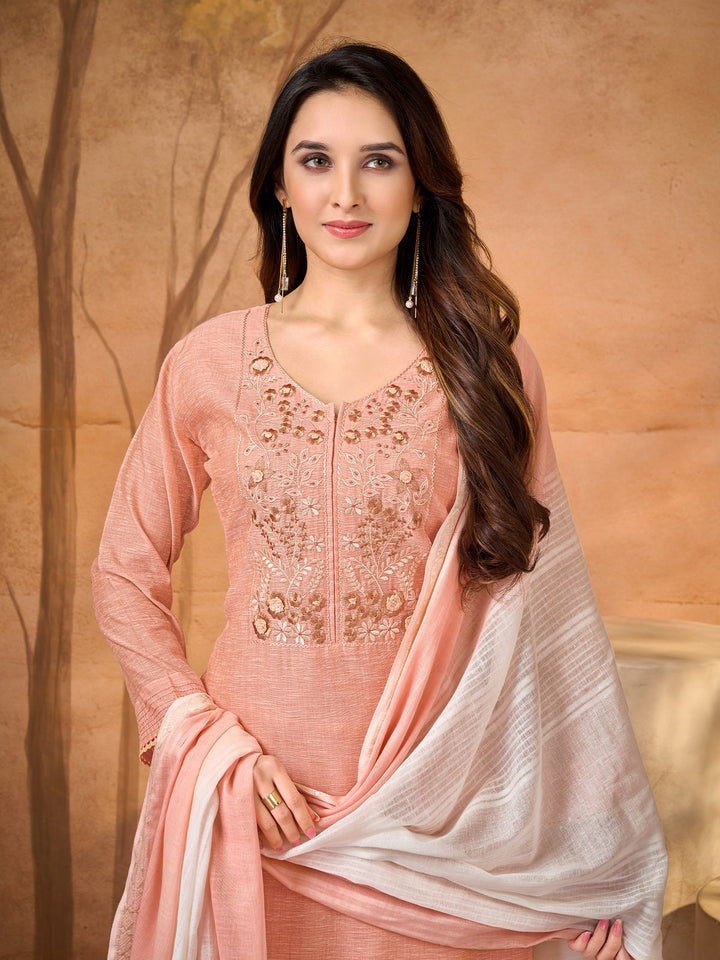 Blush Peach Embroidered Suit Set