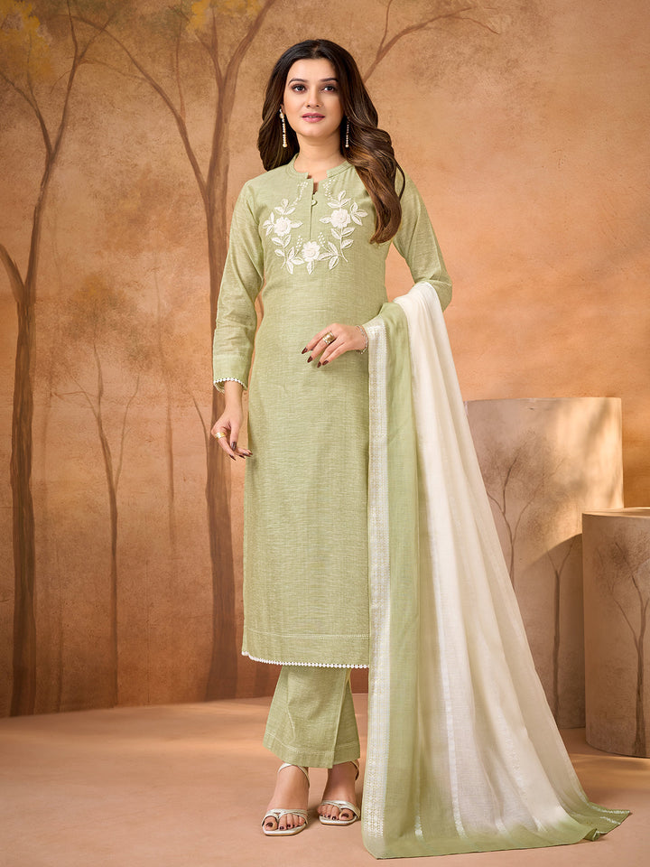 Elegant Mint Floral Embroidered Suit Set