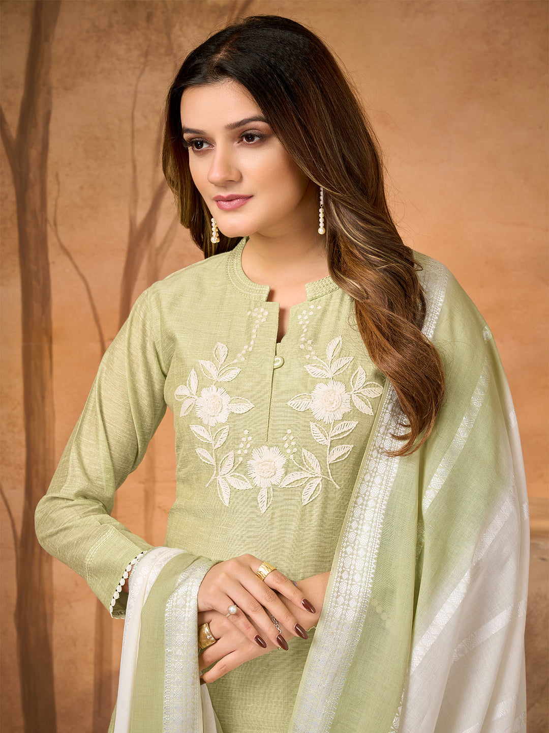 Elegant Mint Floral Embroidered Suit Set