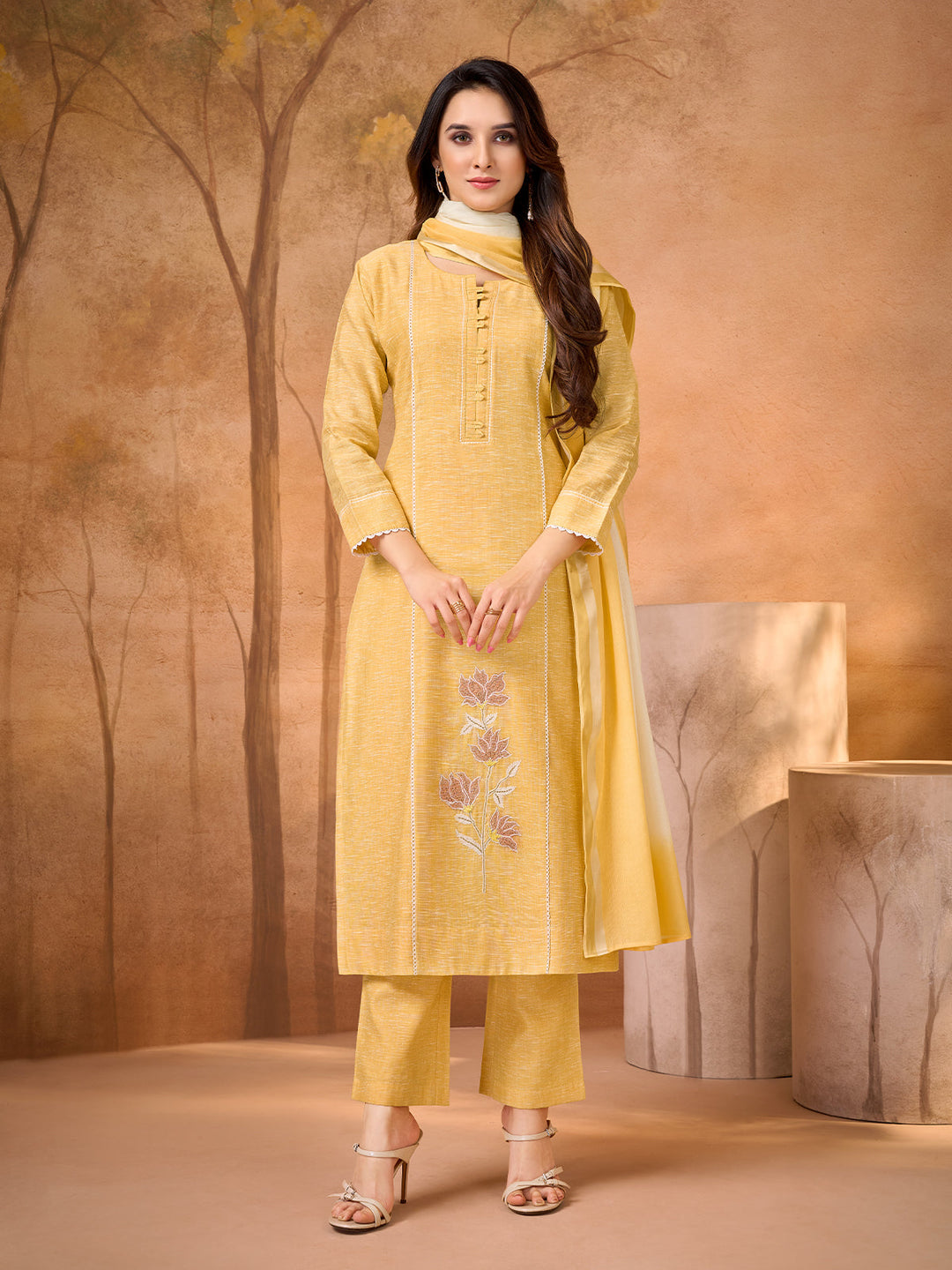 Sunlit Mustard Embroidered Suit Set