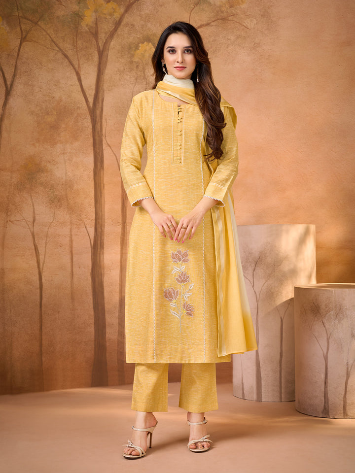 Sunlit Mustard Embroidered Suit Set