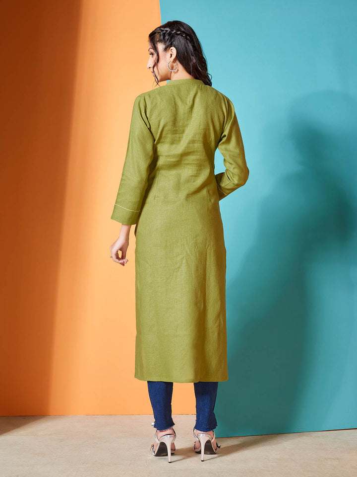 Olive Green Linen Kurti