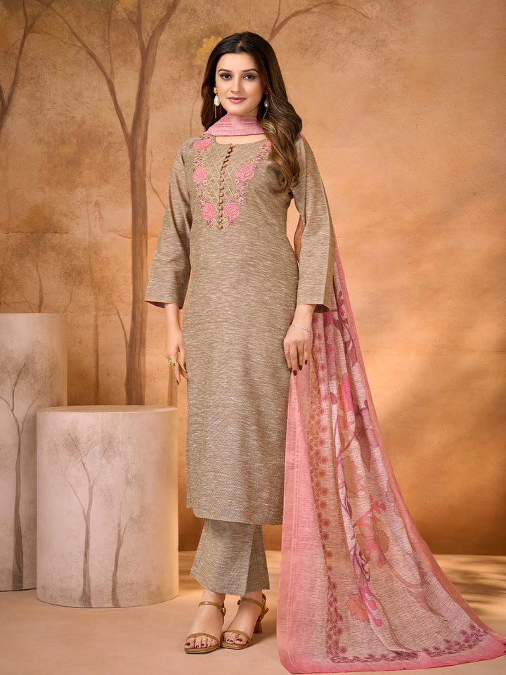 Dusky Taupe Rose Embroidered Suit Set