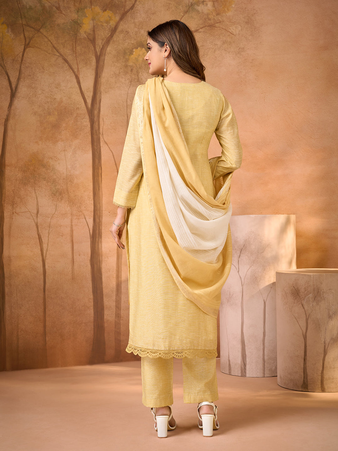 Golden Meadow Floral Embroidered Suit Set