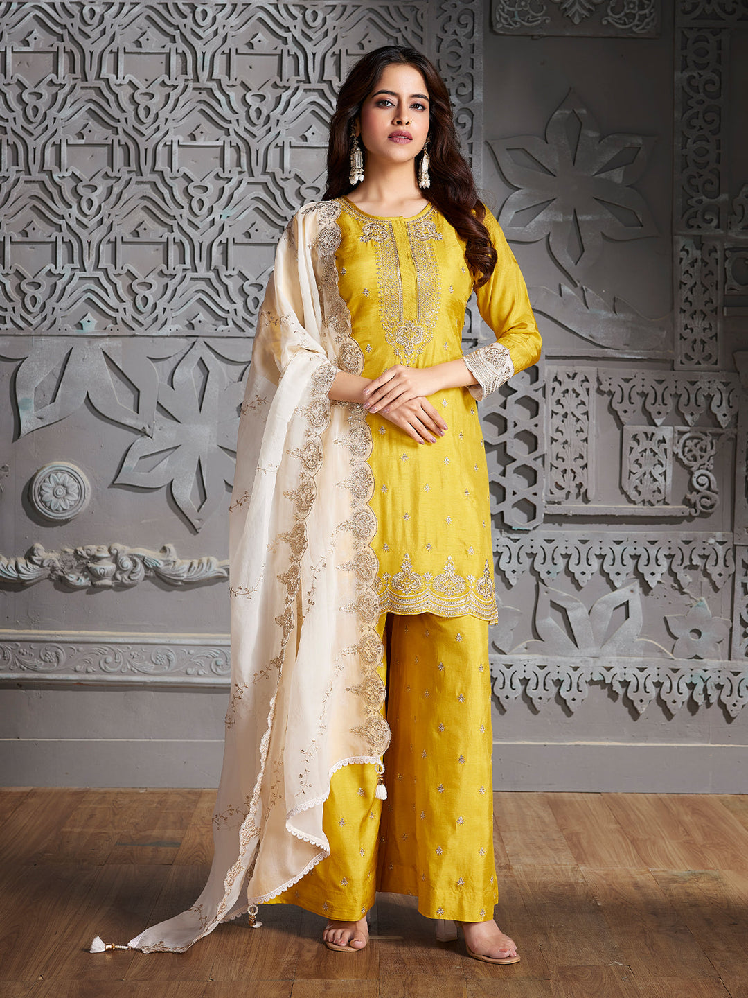 Yellow Semi-Silk Sharara Set