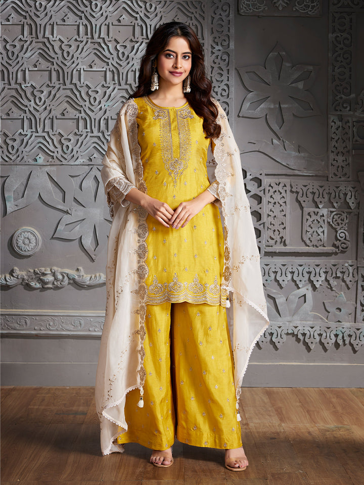 Yellow Semi-Silk Sharara Set