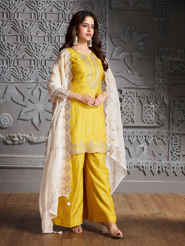 Yellow Semi-Silk Sharara Set