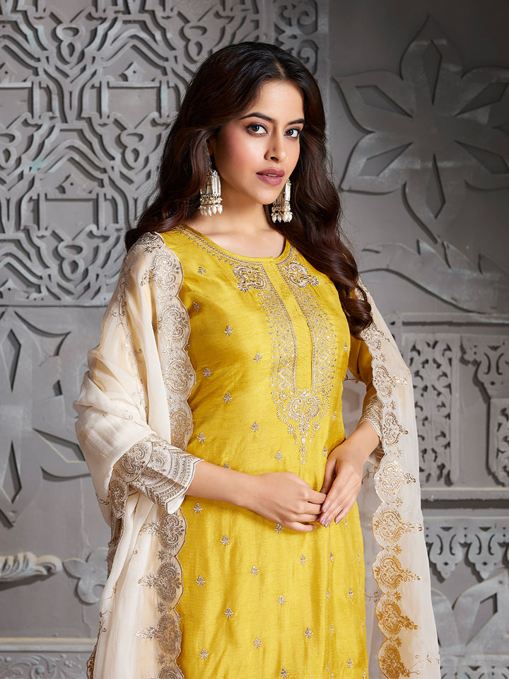 Yellow Semi-Silk Sharara Set