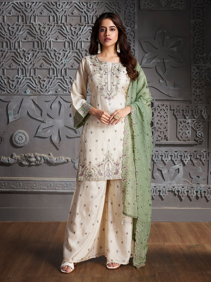 Ivory Semi-Silk Sharara Set
