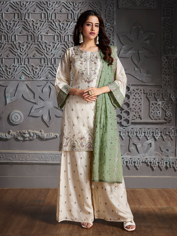 Ivory Semi-Silk Sharara Set