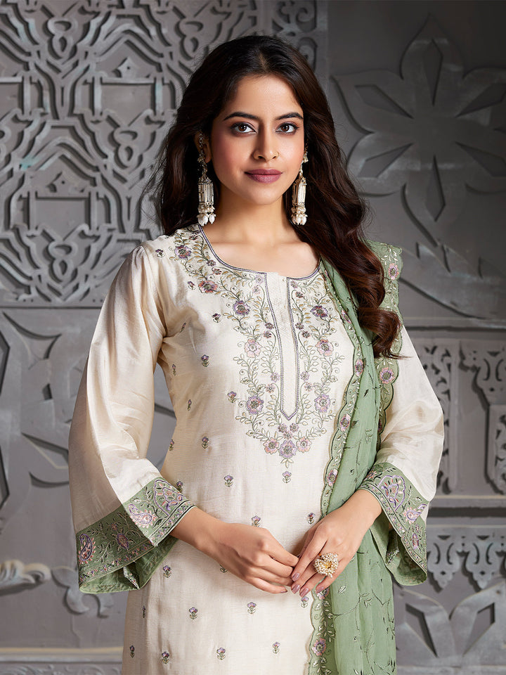 Ivory Semi-Silk Sharara Set