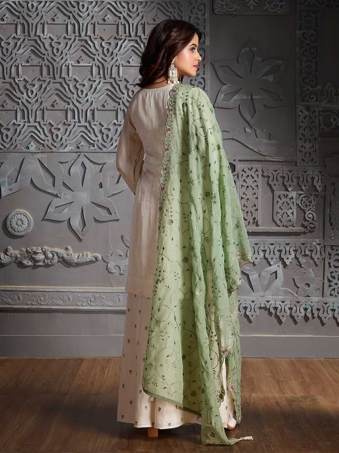 Ivory Semi-Silk Sharara Set