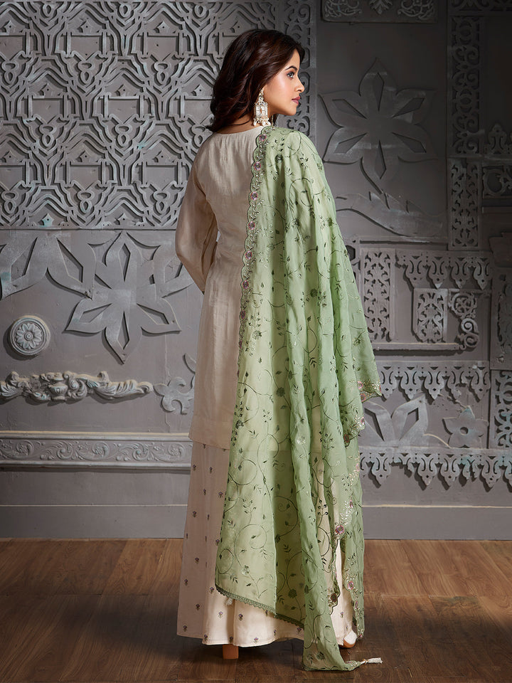 Ivory Semi-Silk Sharara Set