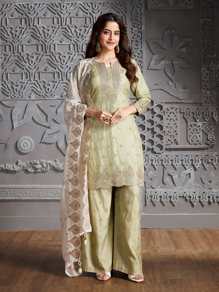 Sage Green Semi Silk Sharara Set