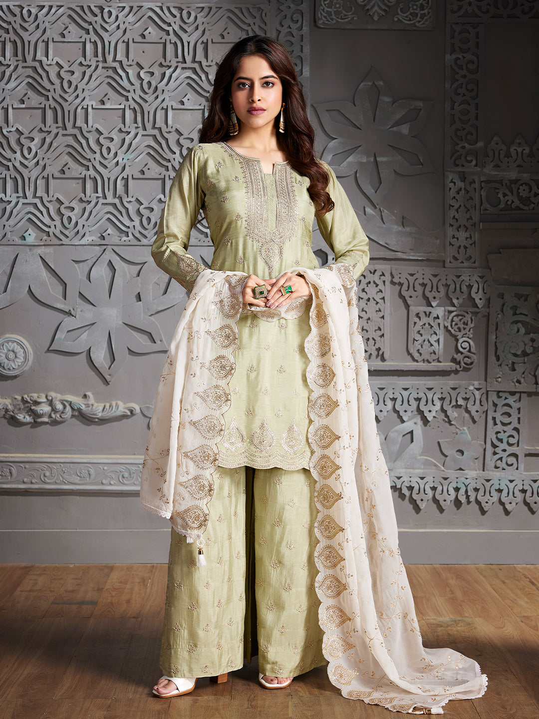 Sage Green Semi Silk Sharara Set