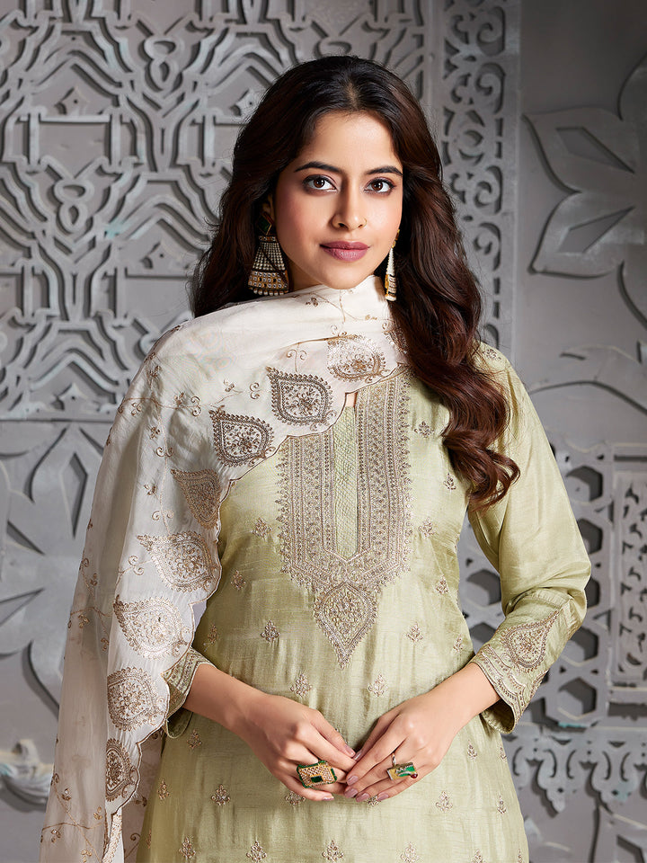 Sage Green Semi Silk Sharara Set