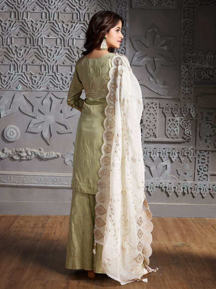 Sage Green Semi Silk Sharara Set