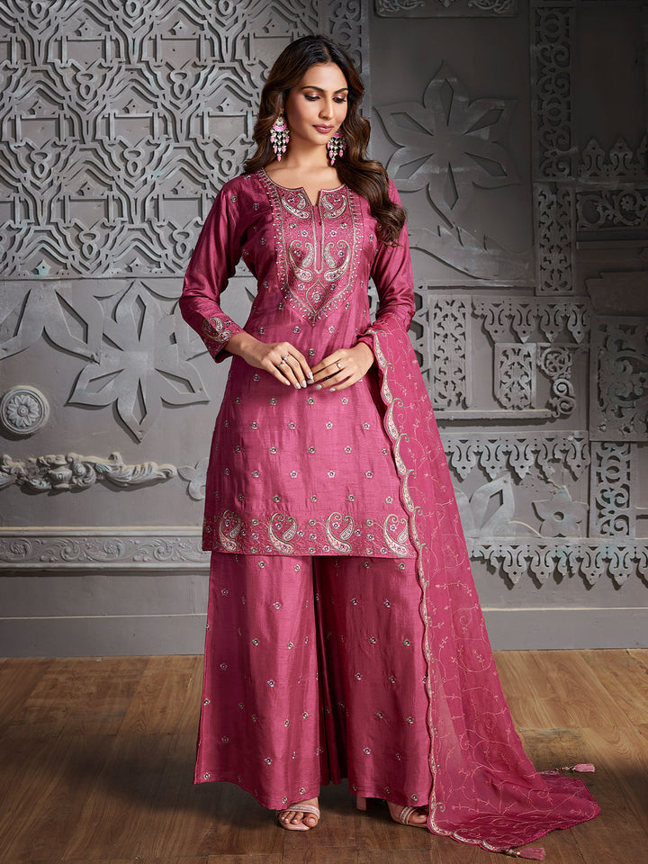 Rose Pink Semi-Silk Sharara Set