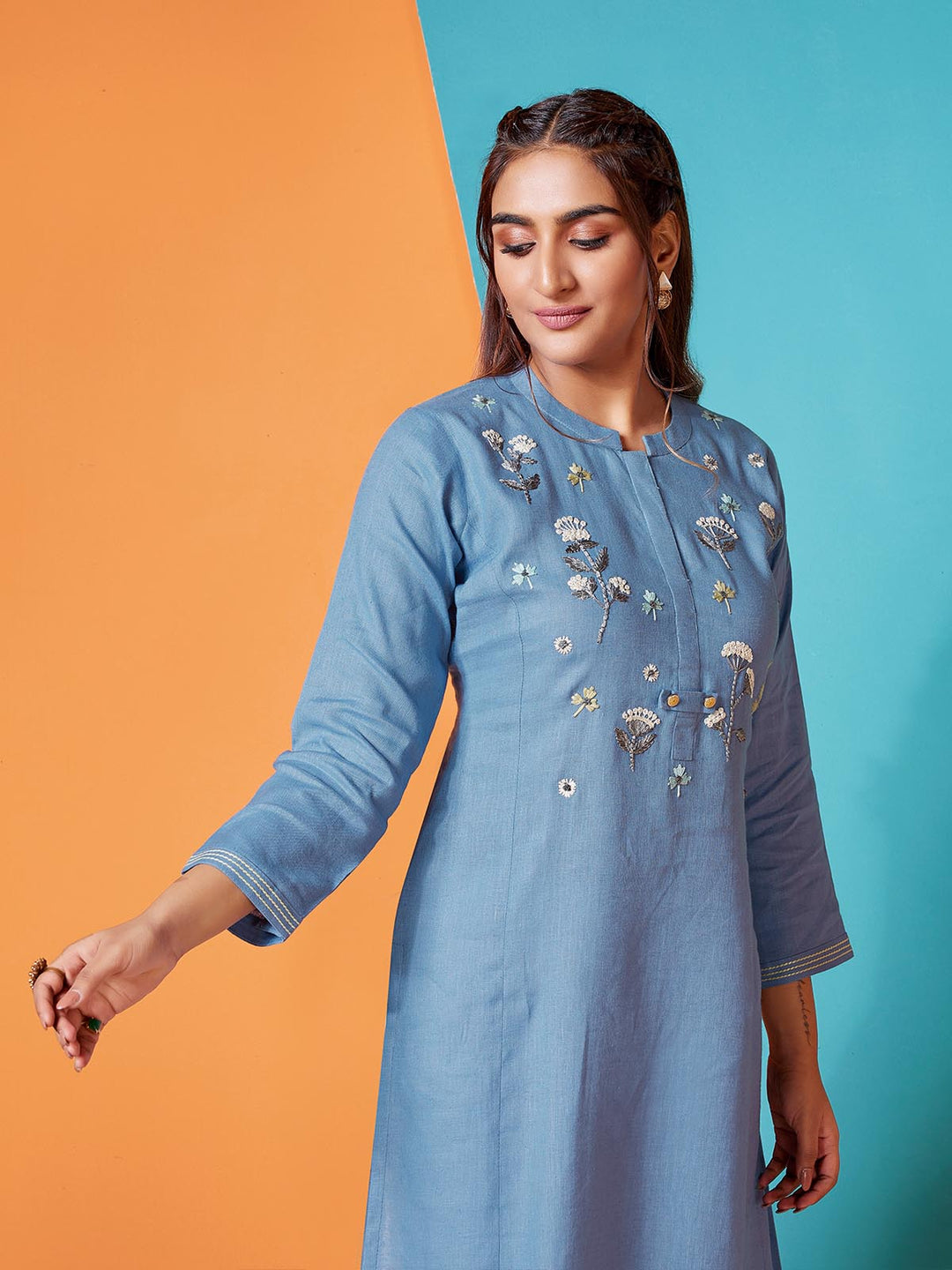 Sky Blue Linen Kurti