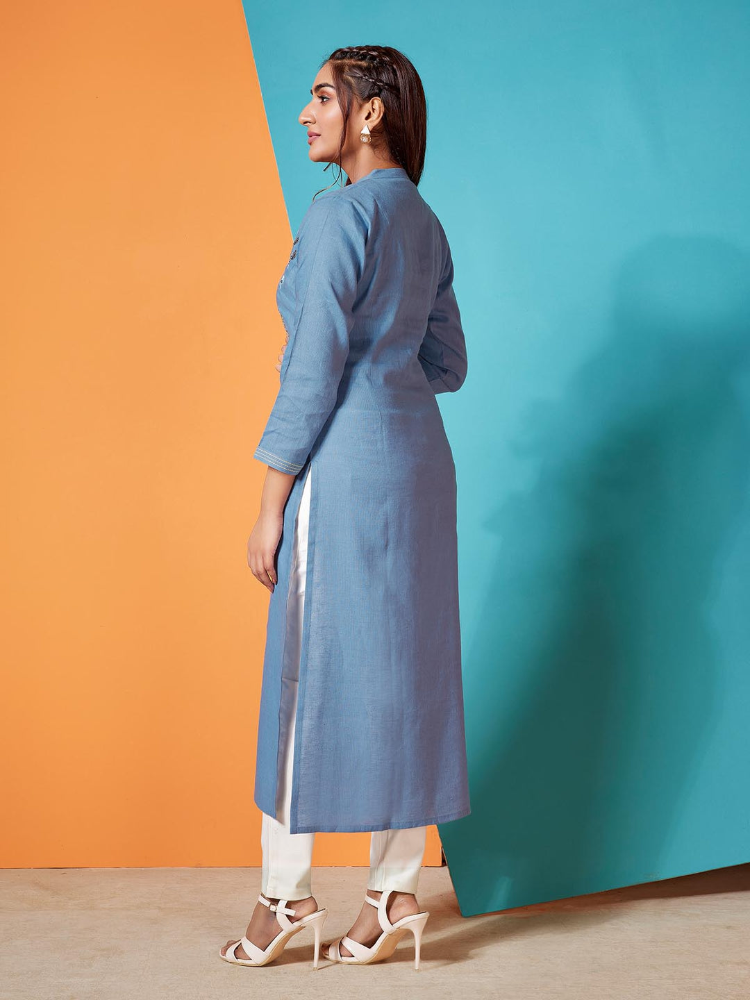 Sky Blue Linen Kurti