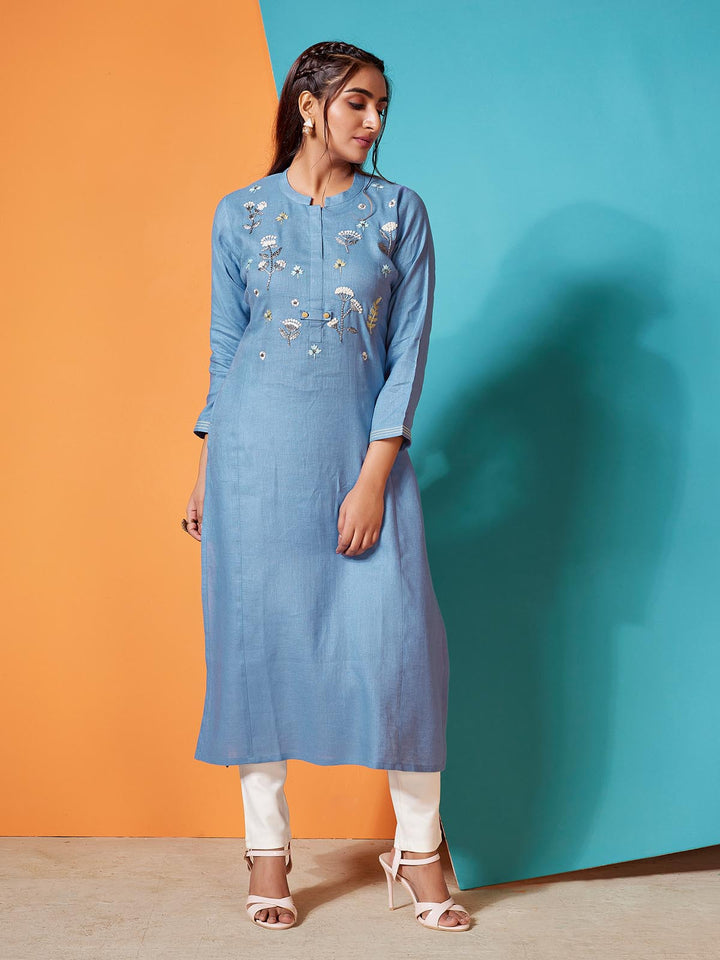 Sky Blue Linen Kurti