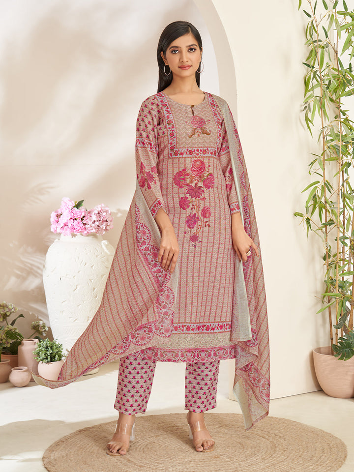 Soft Taupe Floral Print Suit Set