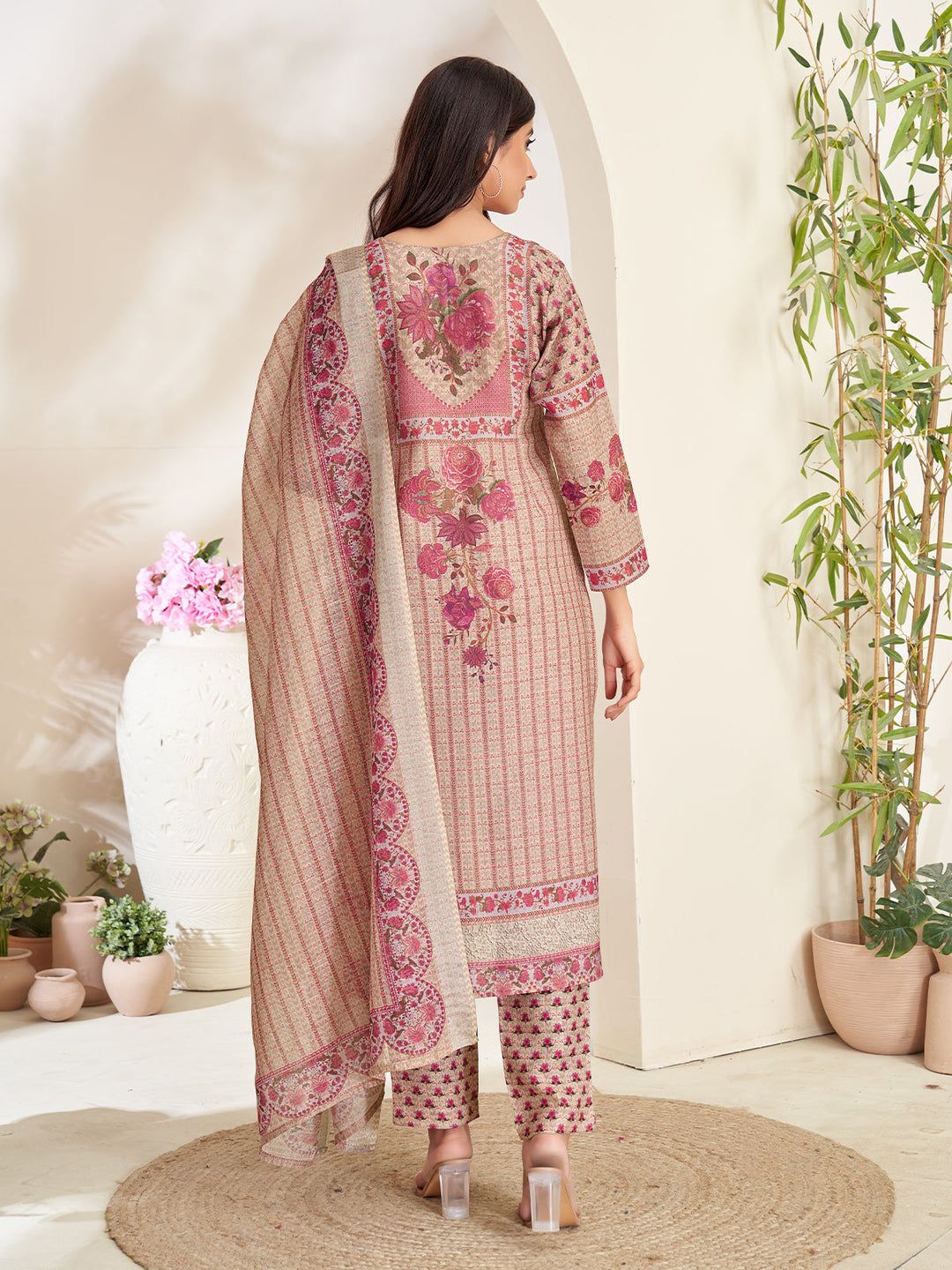 Soft Taupe Floral Print Suit Set