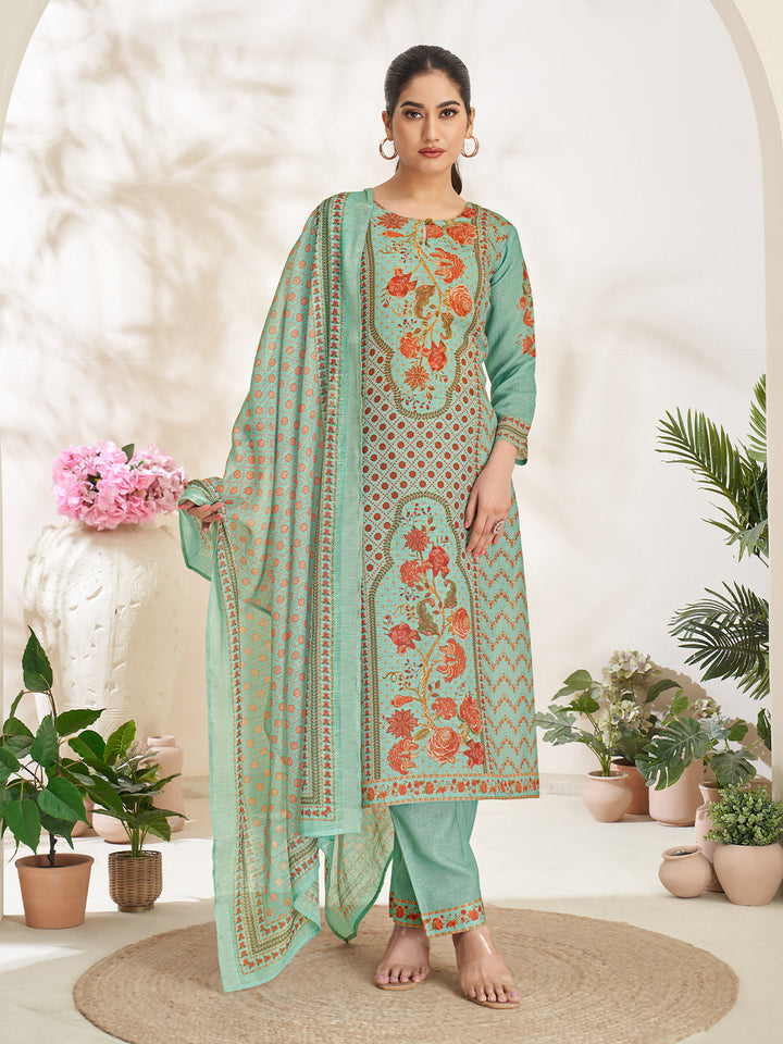 Soft Aqua Floral Print Suit Set