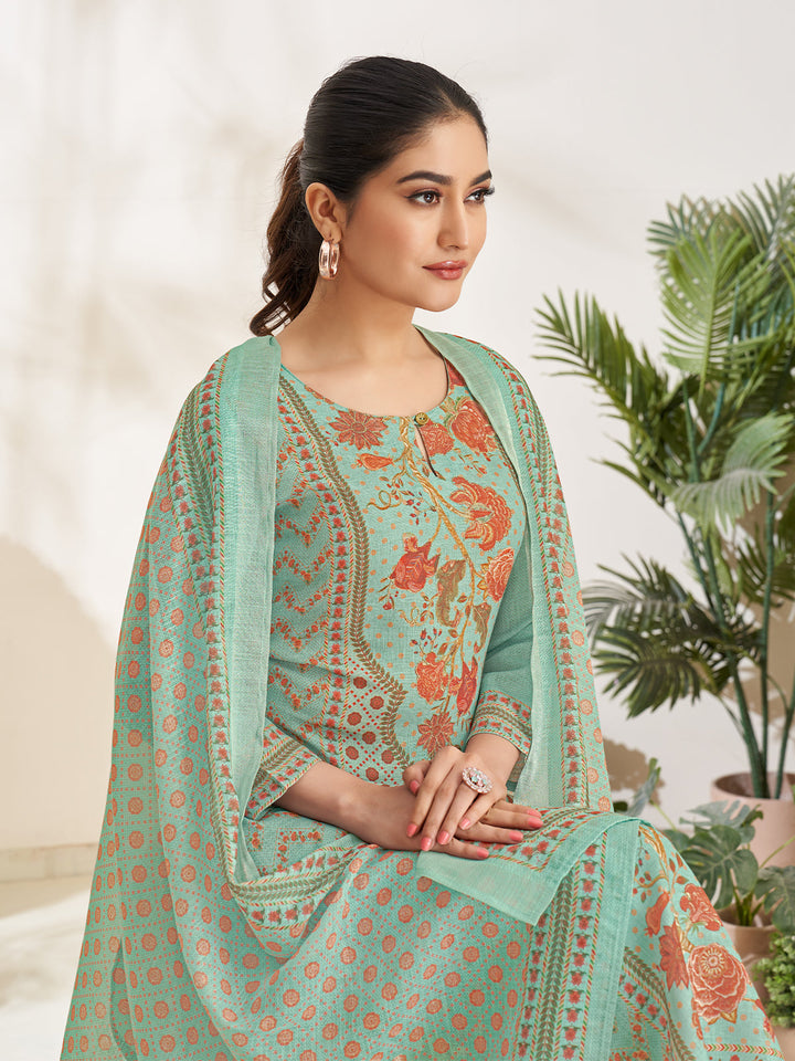 Soft Aqua Floral Print Suit Set